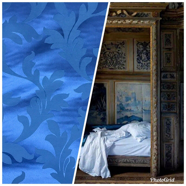NEW Designer Satin Upholstery & Drapery Fabric- Damask Floral Vibrant Blue - Fancy Styles Fabric Pierre Frey Lee Jofa Brunschwig & Fils