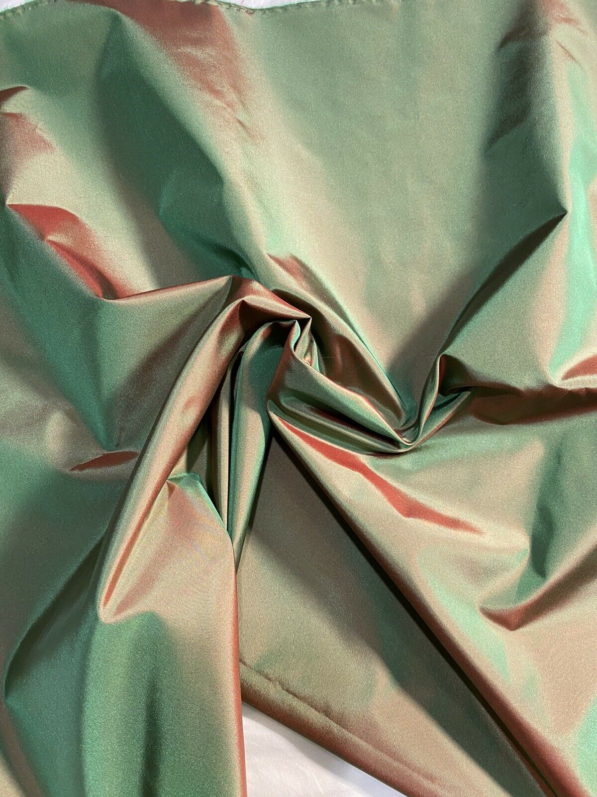 Lady Lisa Designer 100% Silk Taffeta Fabric - Electric Green with Cinnamon Red Iridescence - Fancy Styles Fabric Pierre Frey Lee Jofa Brunschwig & Fils