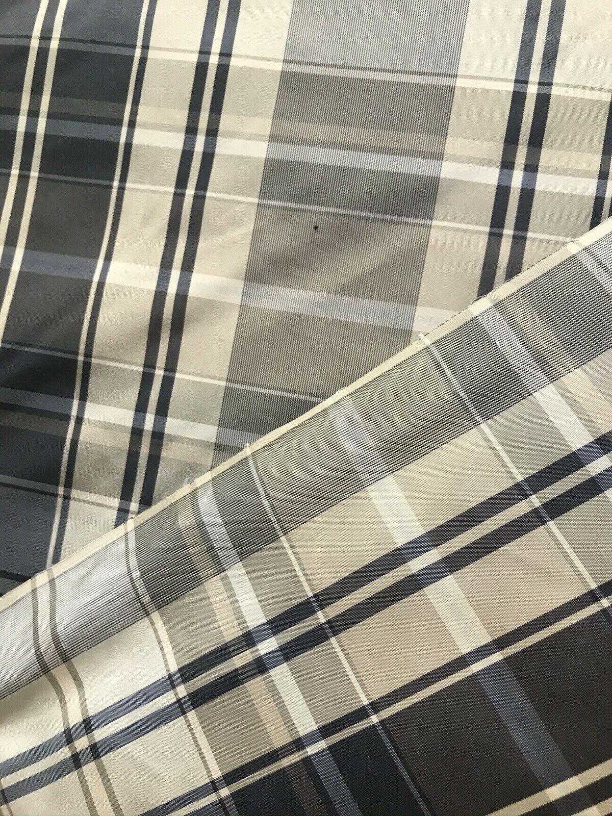 NEW Designer 100% Silk Taffeta Plaid Tartan Fabric- Black Taupe Cream - Fancy Styles Fabric Pierre Frey Lee Jofa Brunschwig & Fils