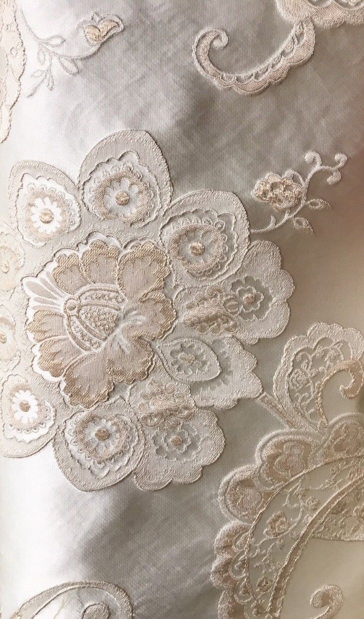 SWATCH Designer Brocade Satin Fabric- Antique Pink On Ivory - Upholstery - Fancy Styles Fabric Boutique
