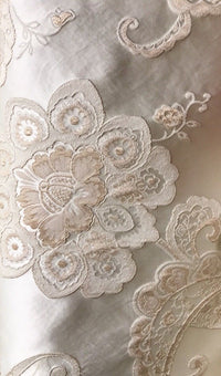 SWATCH Designer Brocade Satin Fabric- Antique Pink On Ivory - Upholstery - Fancy Styles Fabric Boutique