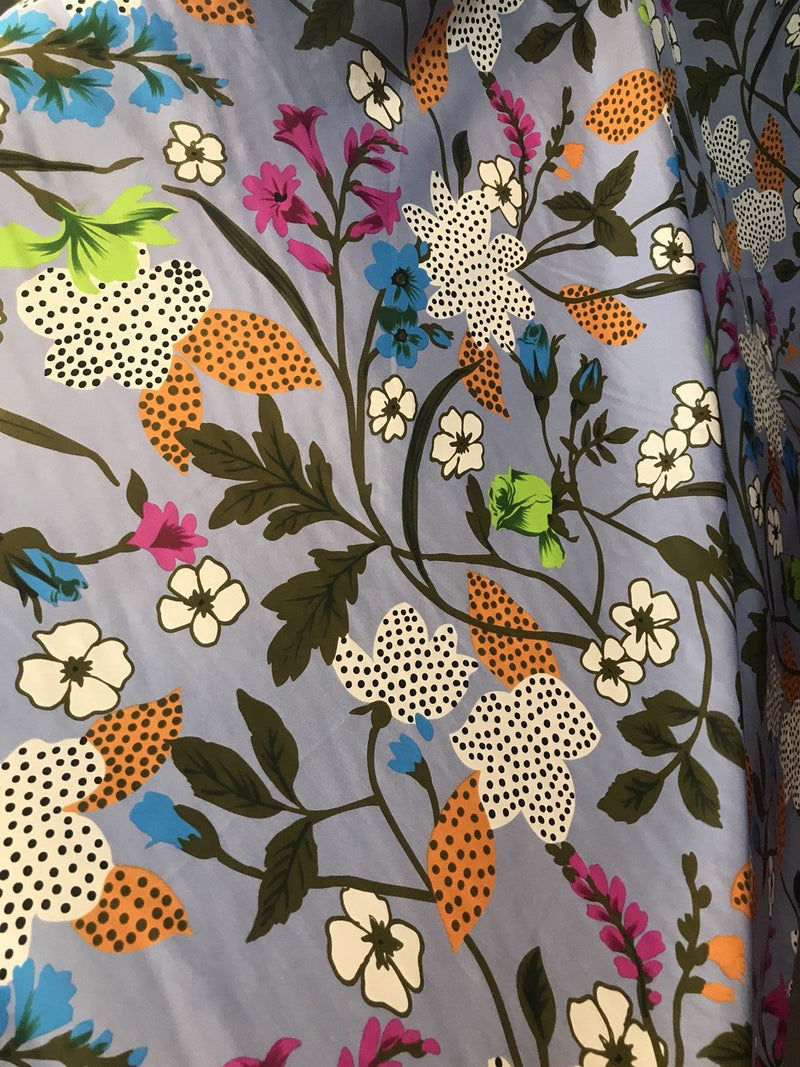 NEW! 100% Silk Charmeuse Gucci Inspired Fabric Multi Color Floral By The Yard - Fancy Styles Fabric Boutique