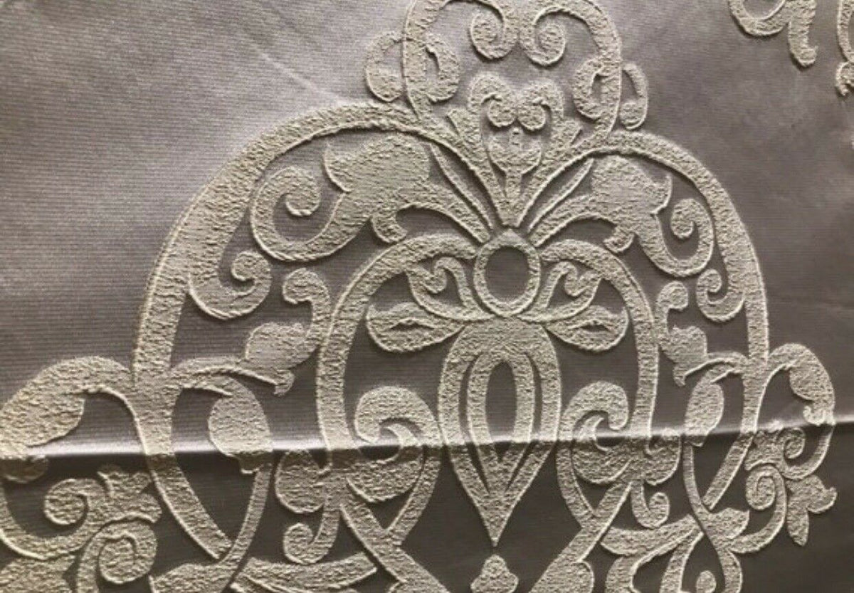 1 Yard Remnant- Designer Brocade Satin Damask Upholstery Fabric - Ivory Grey - Fancy Styles Fabric Pierre Frey Lee Jofa