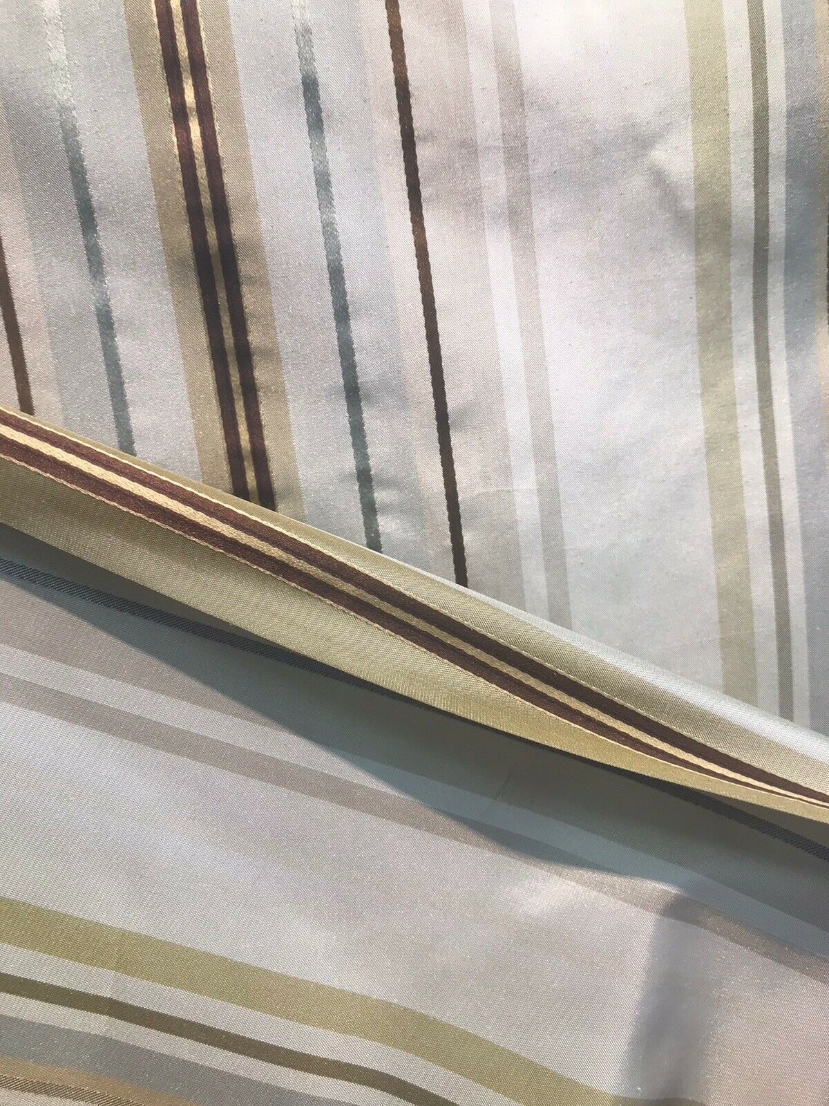 NEW Lady Lillian Designer 100% Silk Taffeta Dupioni Stripes Fabric - Blue-Gray Gold 55” Wide - Fancy Styles Fabric Pierre Frey Lee Jofa Brunschwig & Fils