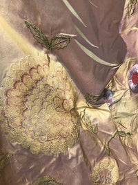 NEW! Lady Achlynn Novelty 100% Silk Dupioni Embroidered Fabric - Made in India- Floral Pink - Fancy Styles Fabric Pierre Frey Lee Jofa Brunschwig & Fils