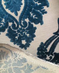 Duke Raphael Designer Damask Burnout Chenille Velvet Fabric - Dark Turquoise Blue- Upholstery - Fancy Styles Fabric Pierre Frey Lee Jofa Brunschwig & Fils