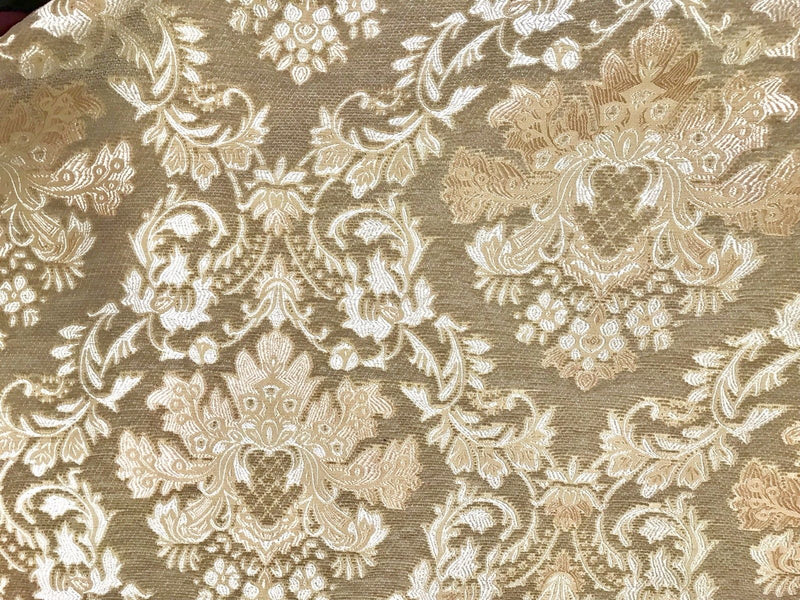 SALE! Designer Damask Burnout Chenille Velvet Fabric - Upholstery- Taupe & Peach - Fancy Styles Fabric Pierre Frey Lee Jofa Brunschwig & Fils