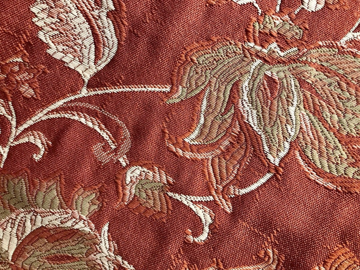 SWATCH 4” X 7” - Quilted Brocade Floral Upholstery Fabric- Rust Brick Red - Fancy Styles Fabric Pierre Frey Lee Jofa Brunschwig & Fils