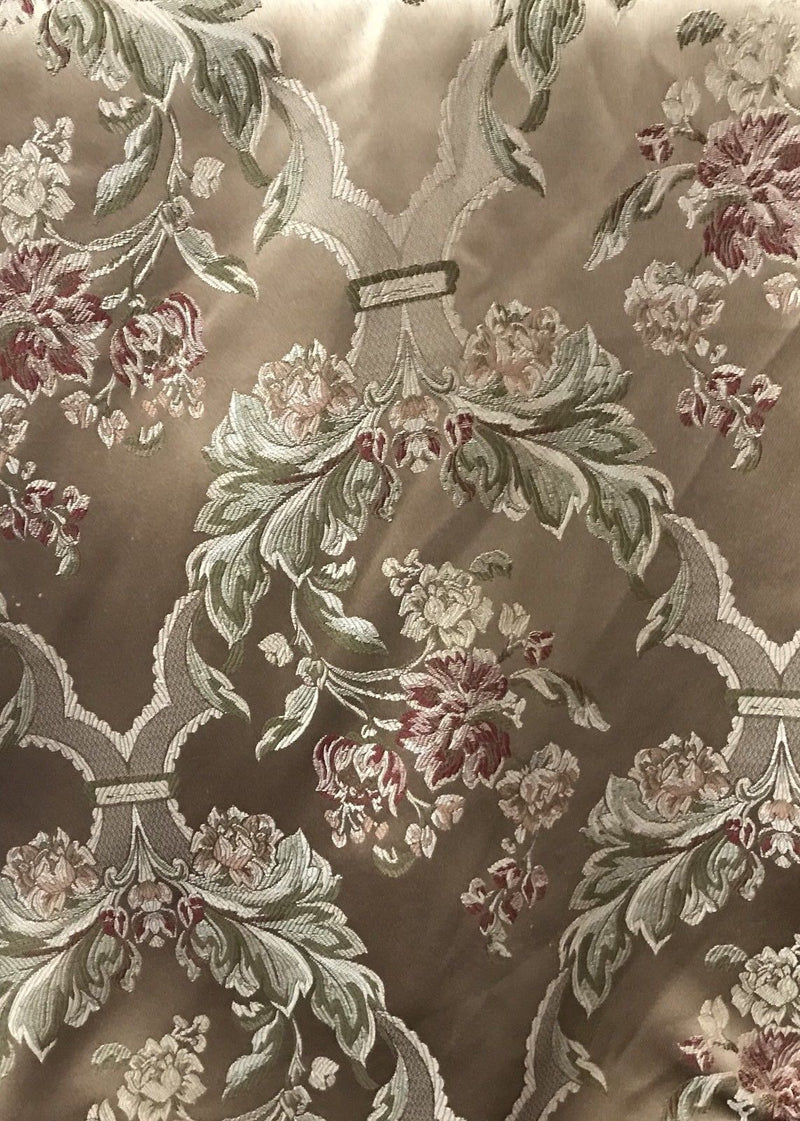 Floral Jacquard Satin Fabric Gold by the Yard