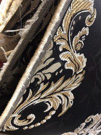 Designer Double Jacquard Satin Fabric - Black And Gold 114” Wide - Upholstery - Fancy Styles Fabric Pierre Frey Lee Jofa