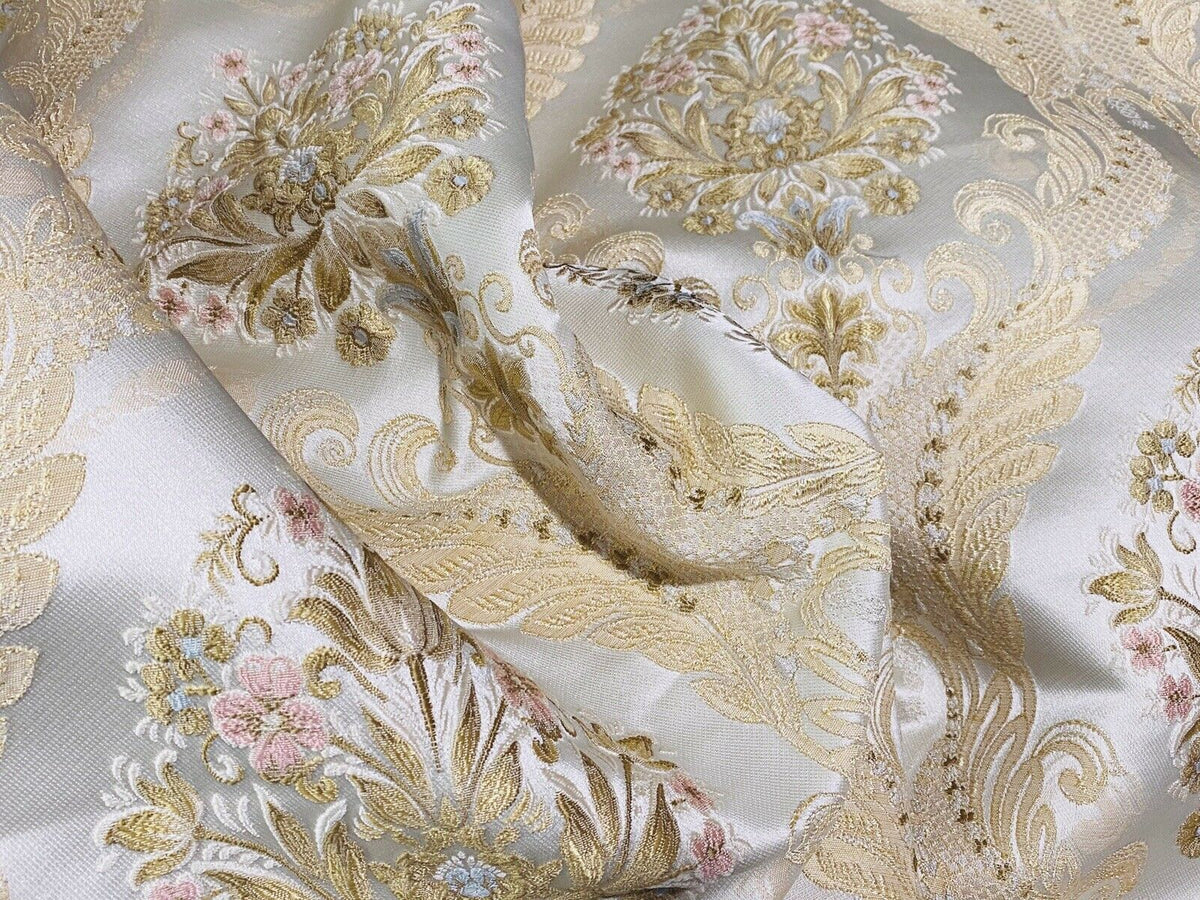 NEW Queen Antionette Novelty Ritz Neoclassical Brocade Damask Floral Satin Fabric - Ivory - Fancy Styles Fabric Pierre Frey Lee Jofa Brunschwig & Fils