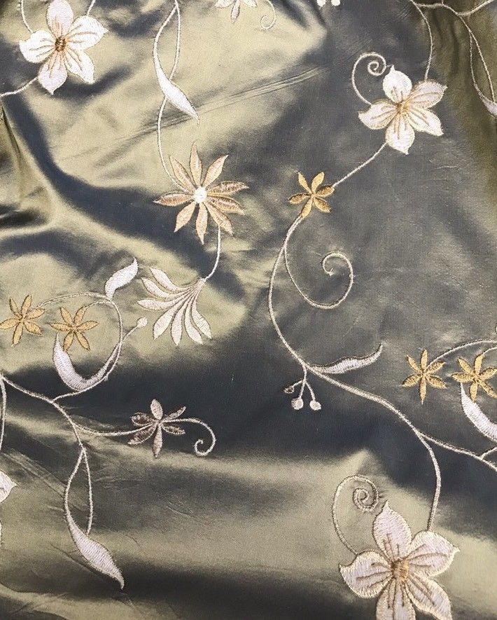 NEW! SALE! 100% Silk Taffeta Embroidered Floral Fabric - By The Yard