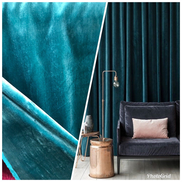 NEW! Designer Lined Silk Rayon Drapery Velvet Fabric By the yard- Turquoise - Fancy Styles Fabric Pierre Frey Lee Jofa Brunschwig & Fils