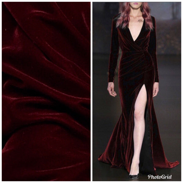 Designer Silk Rayon Velvet Fabric- Dark Cabernet Red - By the yard - Fancy Styles Fabric Pierre Frey Lee Jofa Brunschwig & Fils