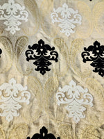 SWATCH Brocade Fabric- Antique Cream, Gold, Black- Damask Interior Design - Fancy Styles Fabric Pierre Frey Lee Jofa Brunschwig & Fils