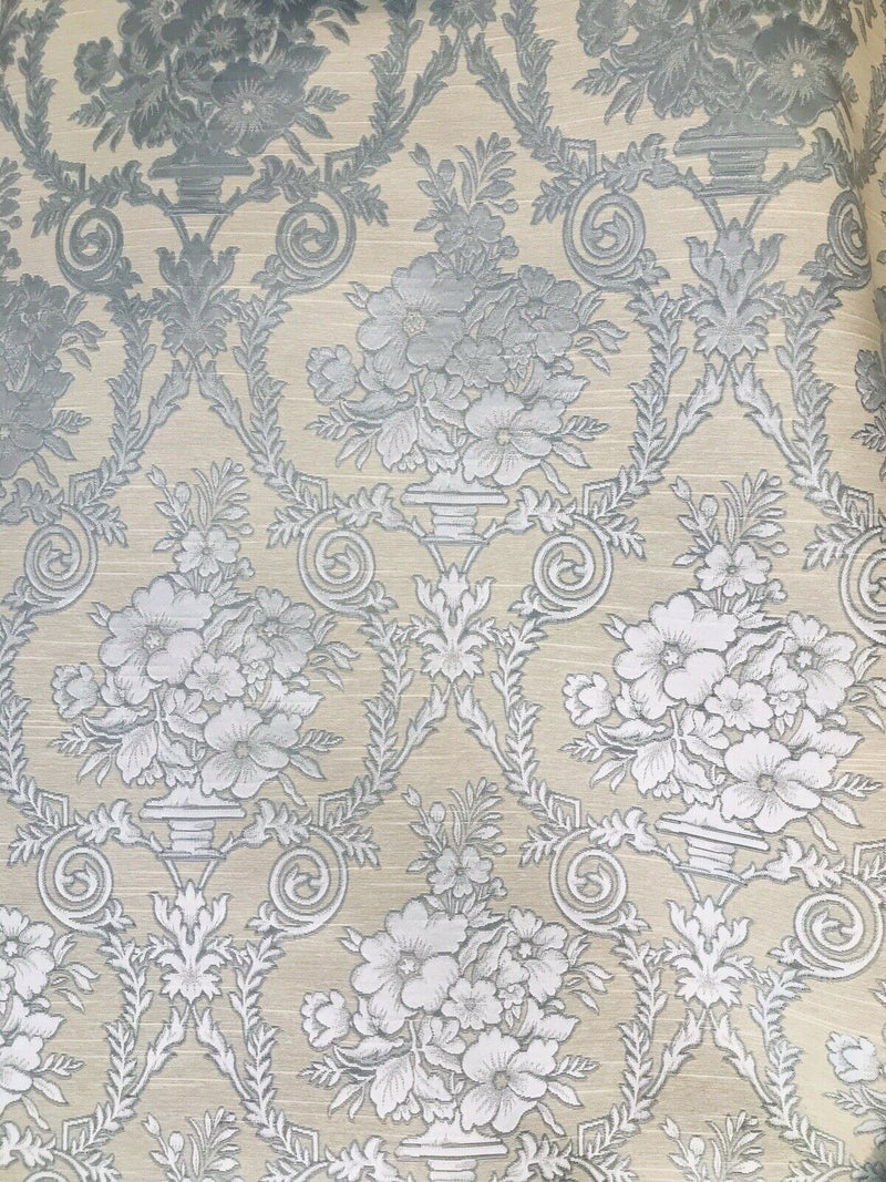 NEW! Lady Valerie Designer Brocade Satin Fabric - Blue Neoclassical Floral Upholstery Damask - Fancy Styles Fabric Pierre Frey Lee Jofa Brunschwig & Fils