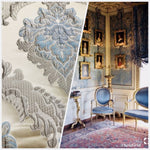 SWATCH Brocade Satin Fabric - Eggshell Blue Ivory  Floral Upholstery Damask - Fancy Styles Fabric Pierre Frey Lee Jofa Brunschwig & Fils