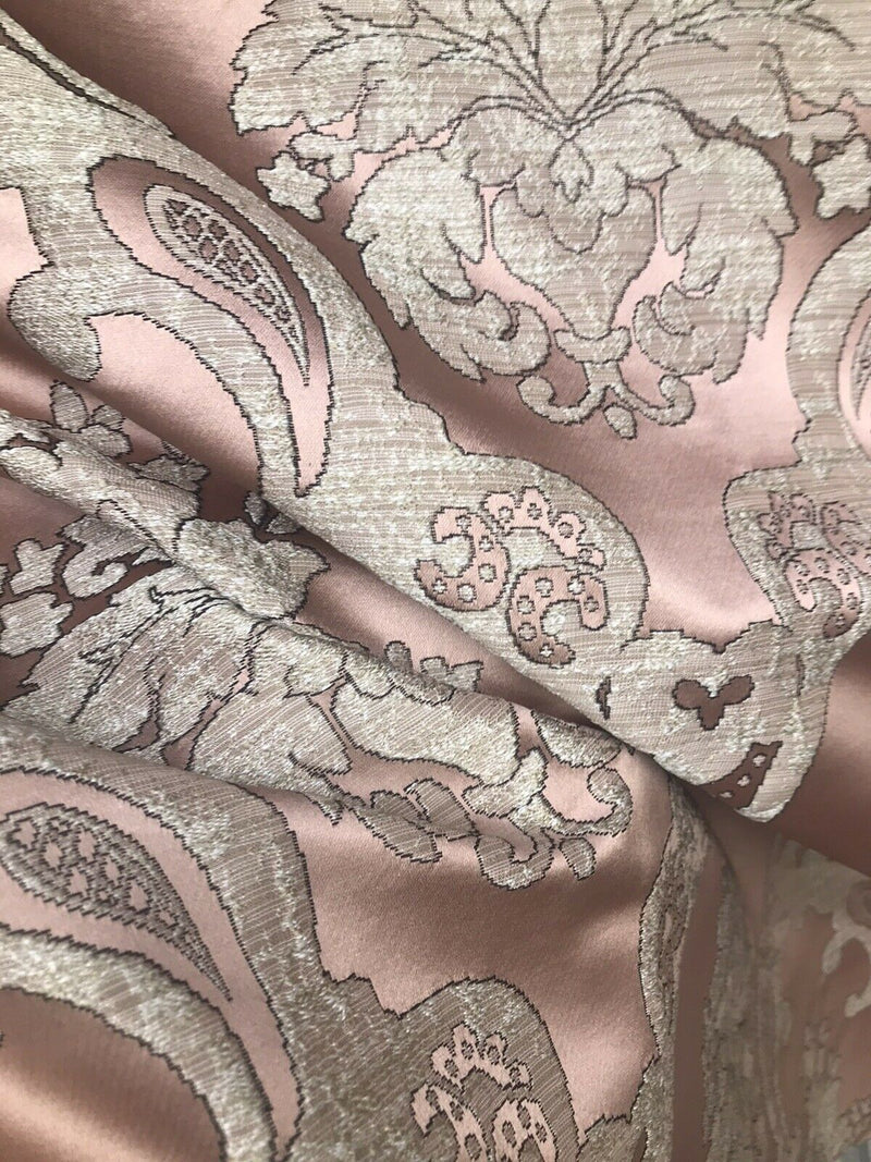 Sir Darcey Designer Satin Burnout Damask Drapery Upholstery Fabric - Pink BTY - Fancy Styles Fabric Pierre Frey Lee Jofa Brunschwig & Fils