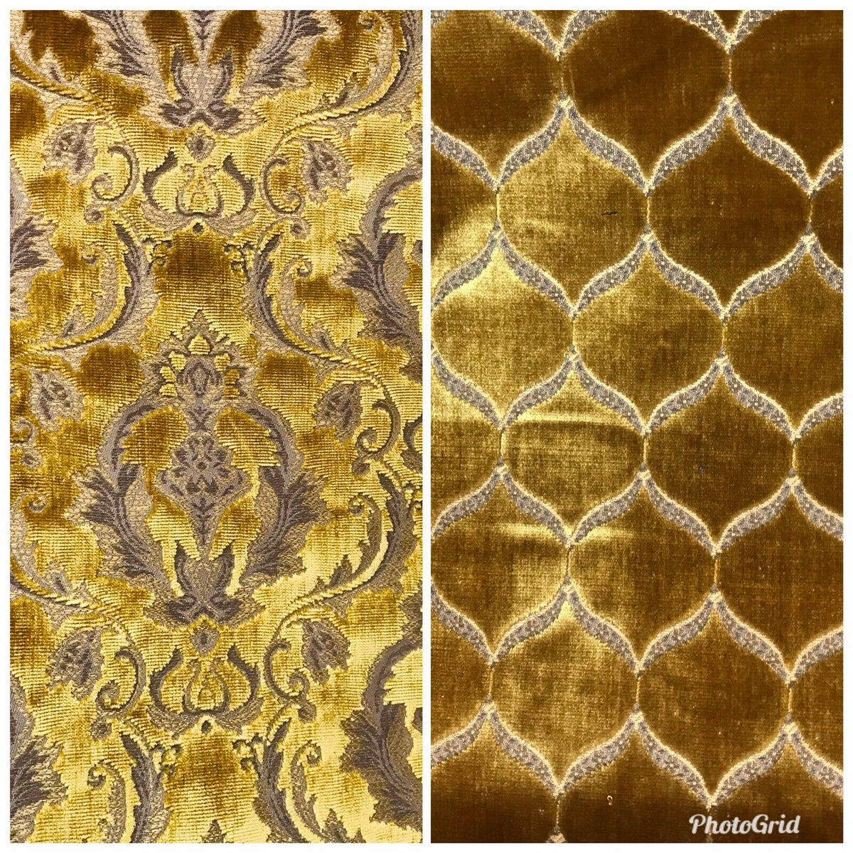 King Mark Novelty Designer Italian Burnout Geometric Velvet Fabric - Upholstery- BTY Gold - Fancy Styles Fabric Pierre Frey Lee Jofa Brunschwig & Fils