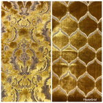 King Mark Novelty Designer Italian Burnout Geometric Velvet Fabric - Upholstery- BTY Gold - Fancy Styles Fabric Pierre Frey Lee Jofa Brunschwig & Fils