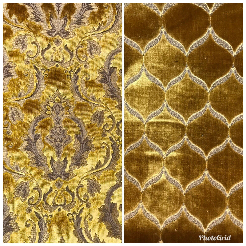 King Mark Novelty Designer Italian Burnout Geometric Velvet Fabric - Upholstery- BTY Gold - Fancy Styles Fabric Pierre Frey Lee Jofa Brunschwig & Fils