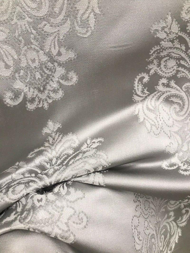 NEW Lady Alison Designer Satin Damask Brocade Upholstery Drapery Fabric - Gray - Fancy Styles Fabric Pierre Frey Lee Jofa Brunschwig & Fils