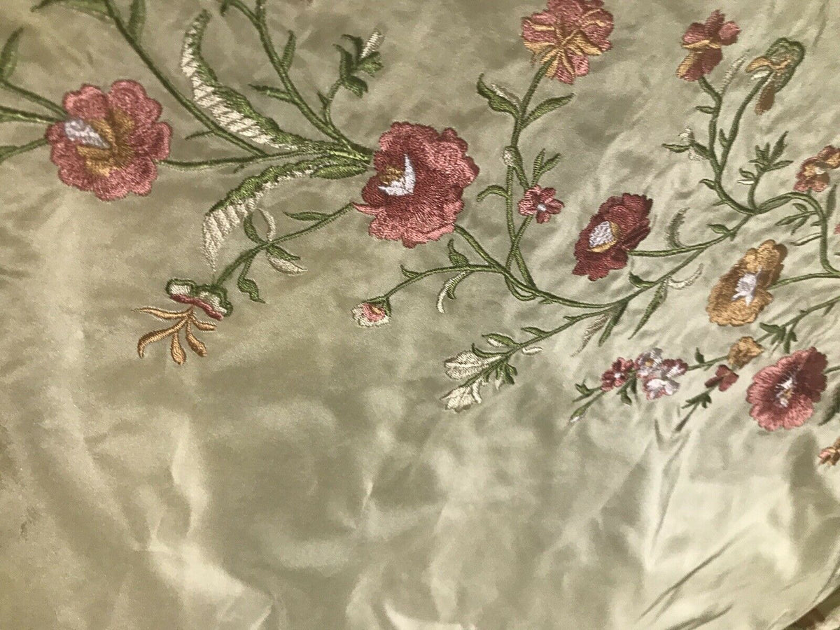 1 Yard Remnant- Designer 100% Silk Dupioni Embroidery Floral Fabric- Beige - Fancy Styles Fabric Pierre Frey Lee Jofa Brunschwig & Fils