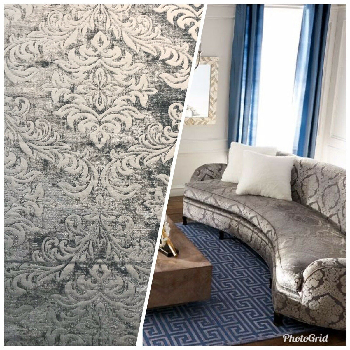 NEW Duke Albert Double Sided Burnout Chenille Velvet Fabric- Gray Upholstery Damask - Fancy Styles Fabric Pierre Frey Lee Jofa Brunschwig & Fils