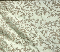 SALE! Designer 100% Silk Taffeta Dupioni Embroidery Floral Fabric - Mint Green - Fancy Styles Fabric Boutique