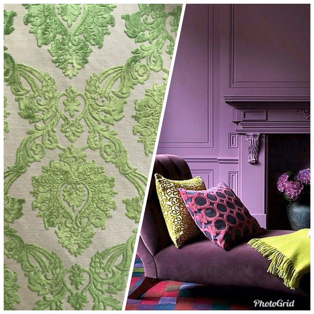 NEW Duke Raphael Designer Velvet Chenille Burnout Damask Upholstery Fabric - Green - Fancy Styles Fabric Pierre Frey Lee Jofa Brunschwig & Fils
