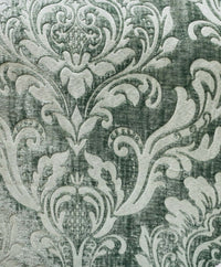 Queen Isabella Designer Damask Burnout Chenille Velvet Fabric -Green Grey BTY - Fancy Styles Fabric Pierre Frey Lee Jofa Brunschwig & Fils