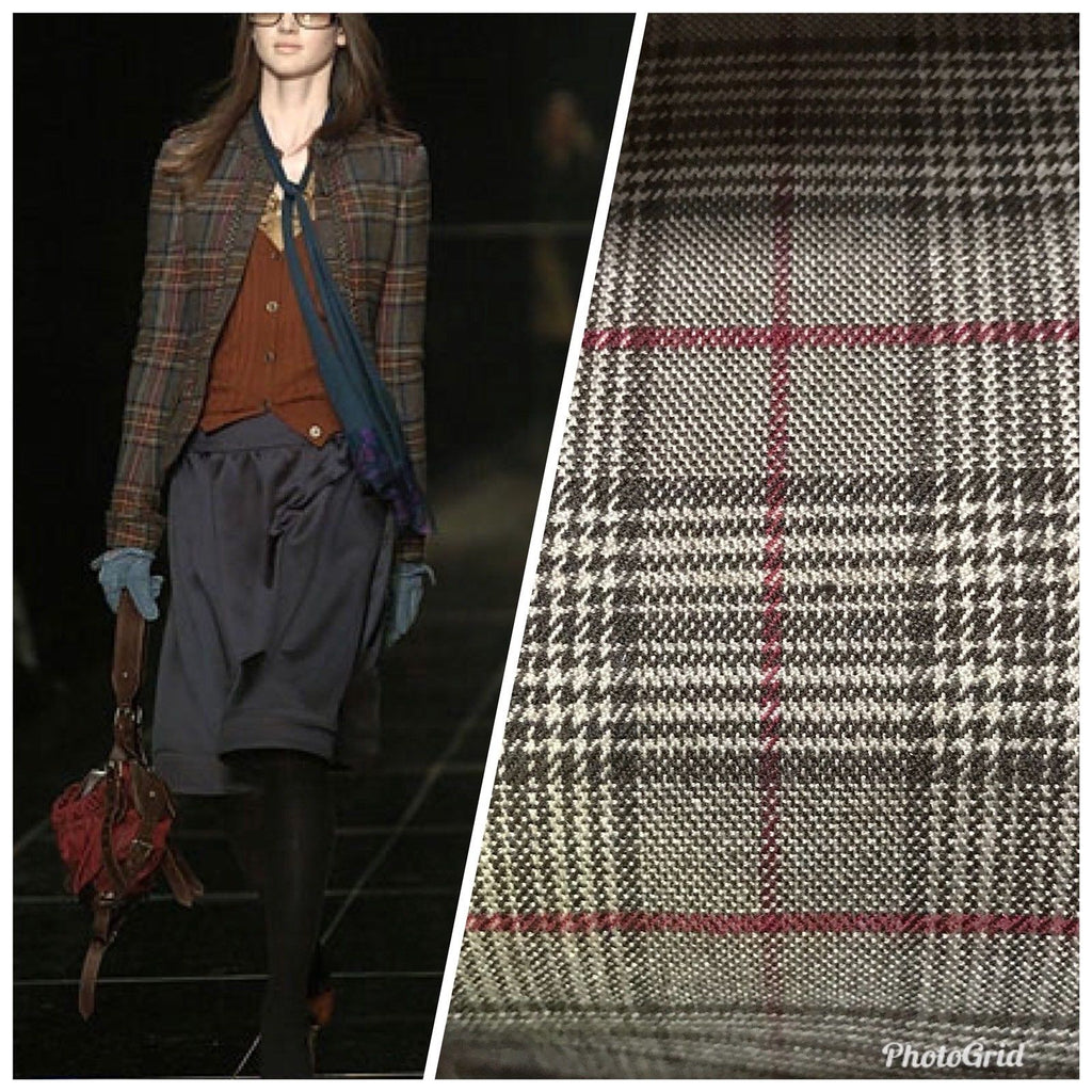 SALE! Close-Out Designer Wool Blend Plaid Tartan Suiting Coat Woven Fabric Brown - Fancy Styles Fabric Boutique