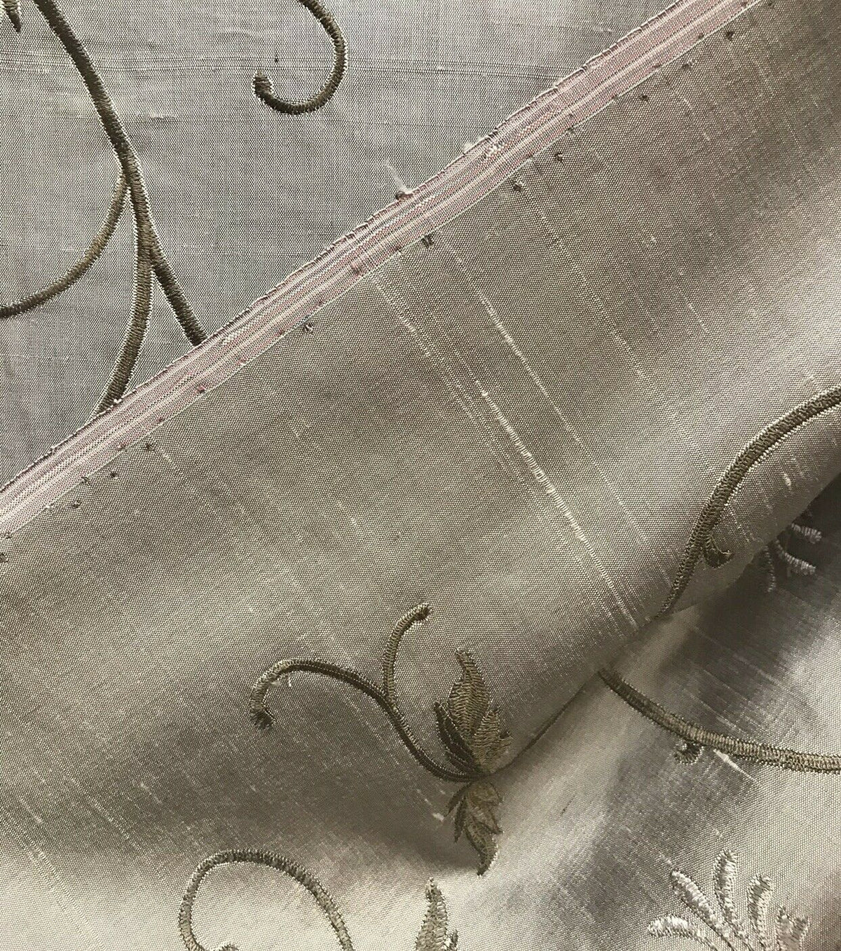 NEW! 100% Silk Dupioni Embroidered Velvet Floral Fabric- Grey Taupe Lavender BTY - Fancy Styles Fabric Pierre Frey Lee Jofa Brunschwig & Fils