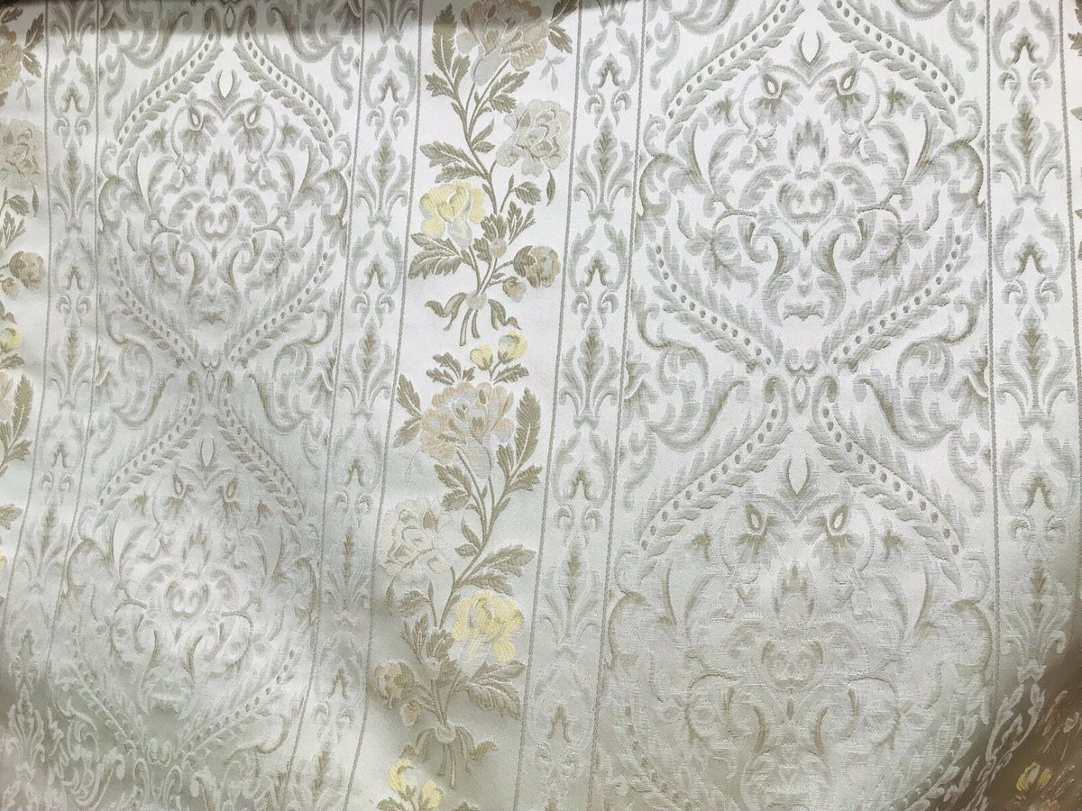 SWATCH Italian Brocade Satin Fabric- Ivory- Floral Upholstery Neoclassical Louis - Fancy Styles Fabric Pierre Frey Lee Jofa Brunschwig & Fils