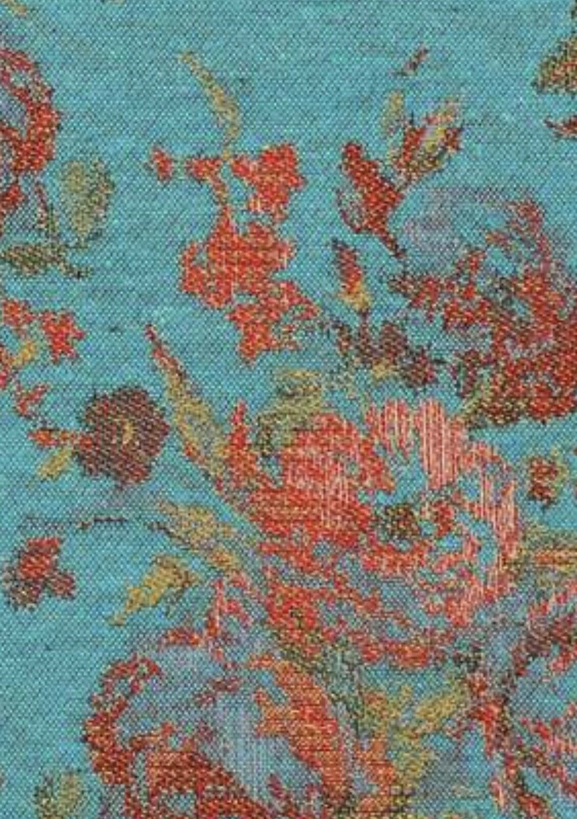 NEW Miss Juniper Designer Floral Needlepoint Inspired Upholstery Fabric- Turquoise & Roses - Fancy Styles Fabric Pierre Frey Lee Jofa Brunschwig & Fils