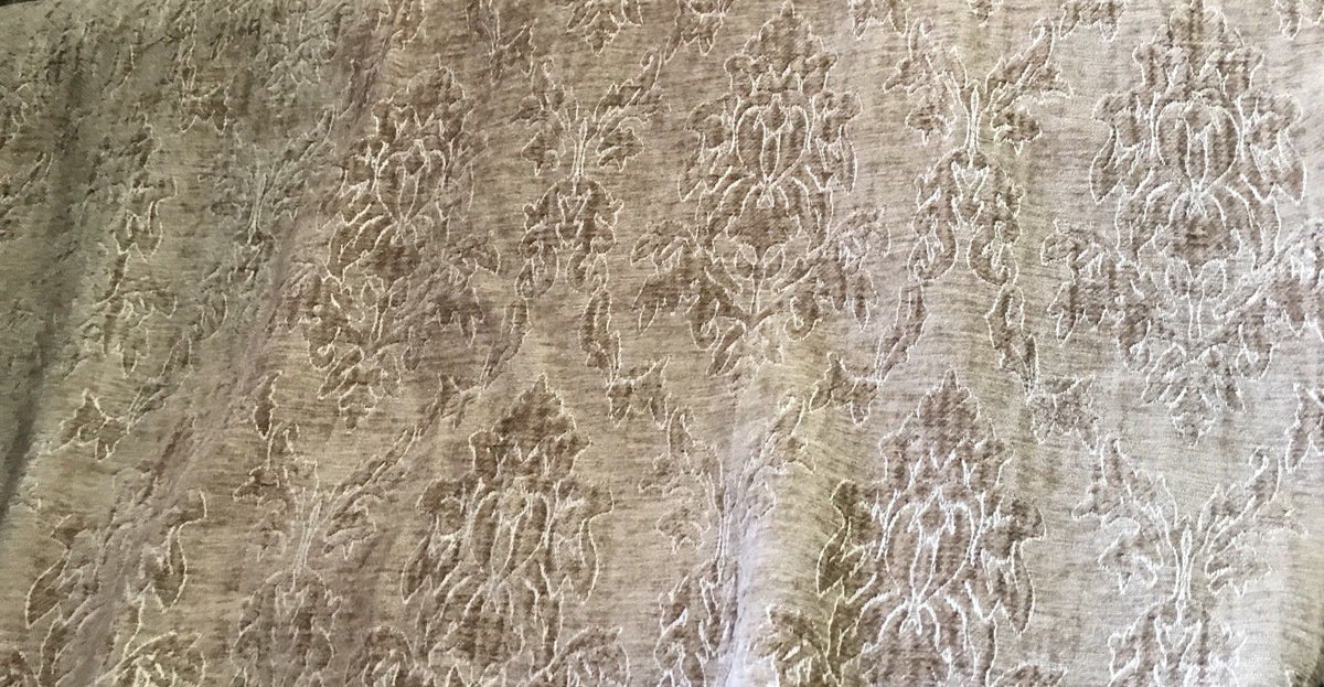 SALE! Designer Velvet Chenille Burnout Fabric - Mustard Beige - Fancy Styles Fabric Boutique