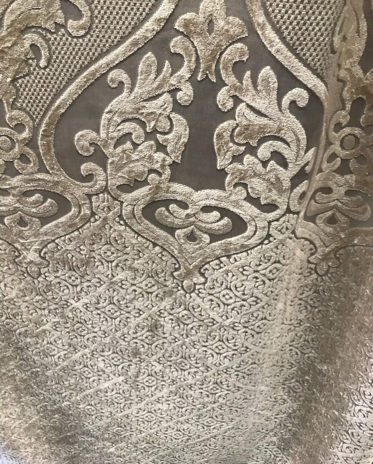 NEW! 112” Wide Designer Sheer Burnout Velvet Lace Drapery Fabric- Shell Pearl - Fancy Styles Fabric Pierre Frey Lee Jofa Brunschwig & Fils