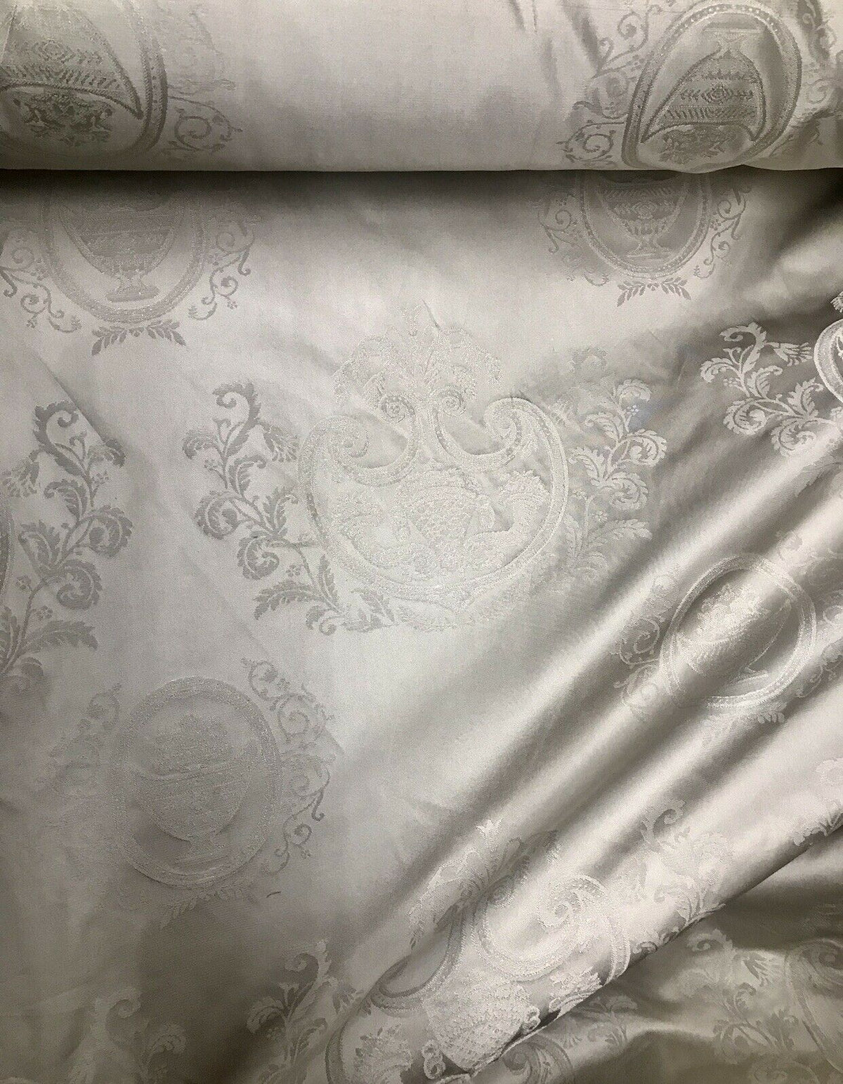 NEW! 100% Silk Jacquard Neoclassical Fabric - Tone On Tone Light Gray- Damask - Fancy Styles Fabric Pierre Frey Lee Jofa Brunschwig & Fils