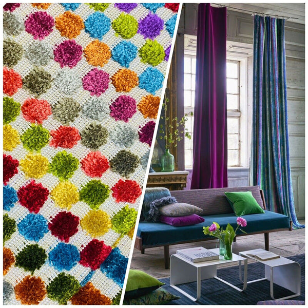 NEW! Novelty Burnout Polka Dot Chenille Upholstery Velvet Fabric -Multi Rainbow - Fancy Styles Fabric Pierre Frey Lee Jofa Brunschwig & Fils