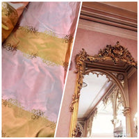 Designer Lady Kristen 100% Silk Taffeta Embroidered Stripe Floral Fabric- Pink & Copper - Fancy Styles Fabric Pierre Frey Lee Jofa Brunschwig & Fils