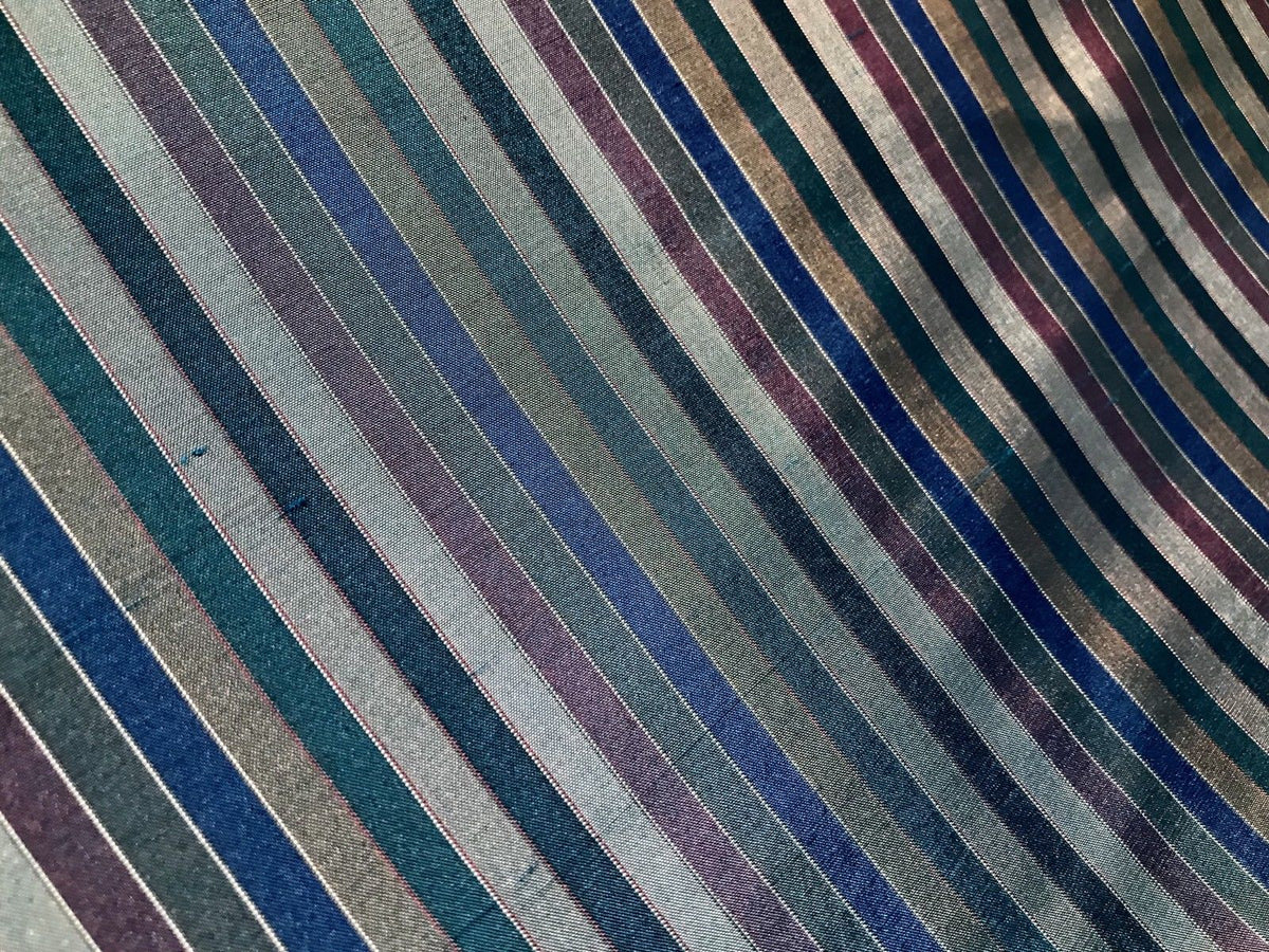 NEW 100% Silk Taffeta Fabric Blue Multicolor Stripes - Fancy Styles Fabric Pierre Frey Lee Jofa Brunschwig & Fils