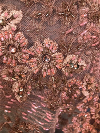 Beaded Peach & Coral Rhinestone Scalloped Edges Lace Mesh Floral Fabric - Fancy Styles Fabric Pierre Frey Lee Jofa Brunschwig & Fils