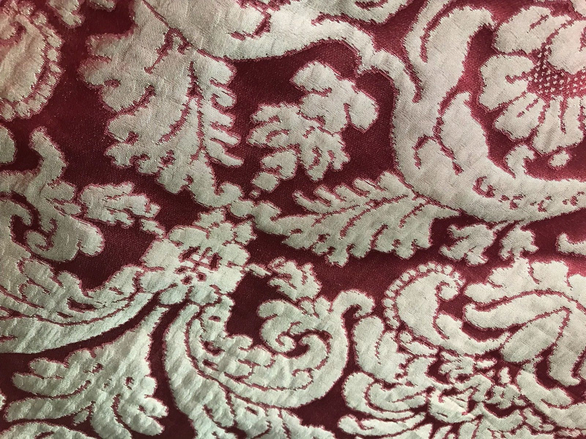 SWATCH- 100% Silk Taffeta Damask Interior Design Fabric - Rouge Red - Fancy Styles Fabric Boutique