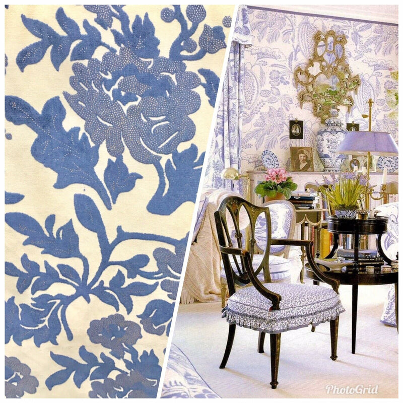 NEW Designer Burnout Floral Velvet Upholstery Fabric -Lavender-Blue BTY - Fancy Styles Fabric Pierre Frey Lee Jofa Brunschwig & Fils