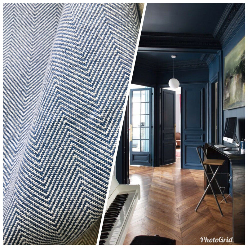 NEW Countess Cora Novelty Designer Herringbone Chevron Upholstery & Drapery Tweed Fabric - Blue - Fancy Styles Fabric Pierre Frey Lee Jofa Brunschwig & Fils
