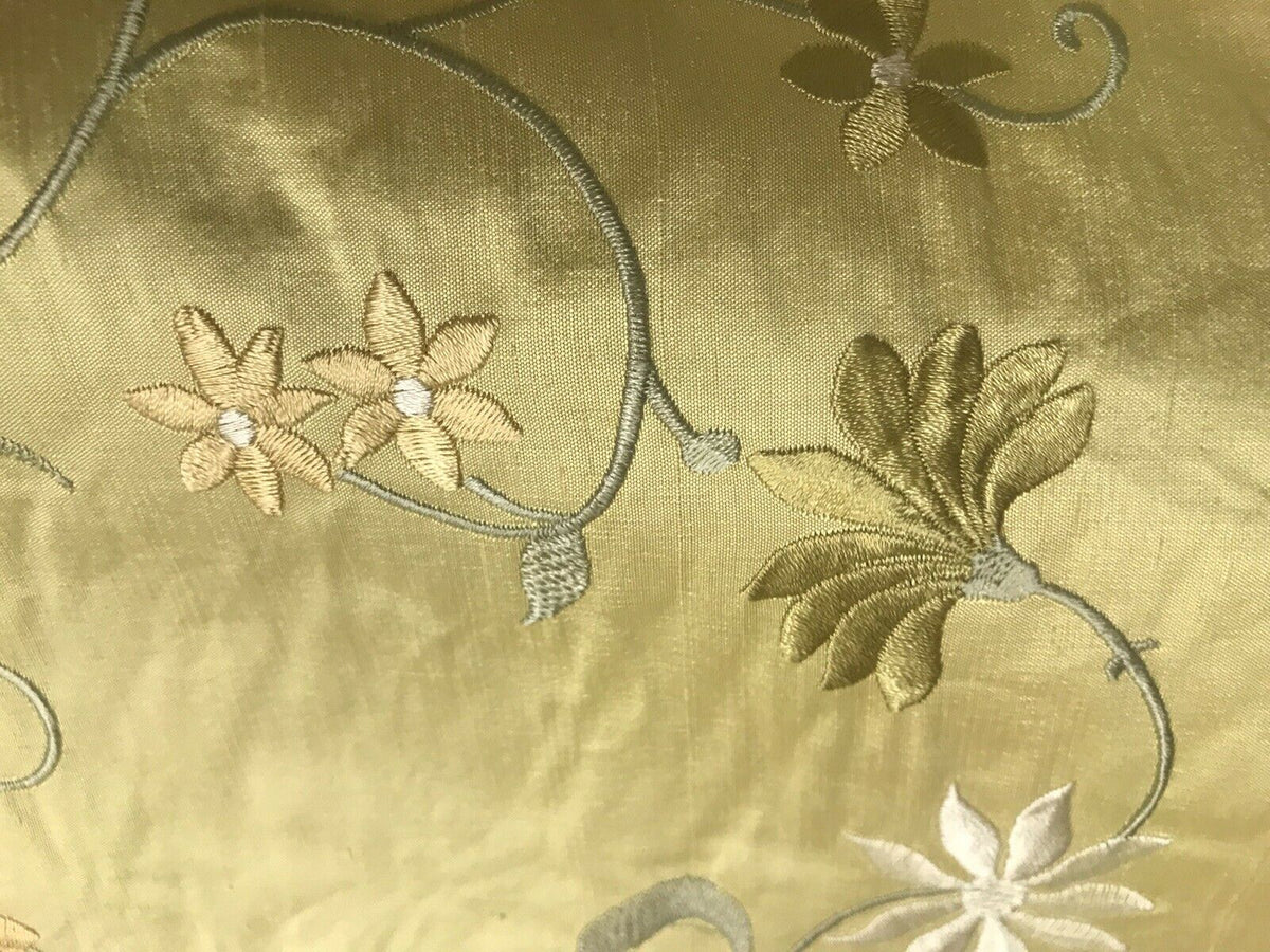 NEW! 100% Silk Dupioni Drapery Golden Yellow Embroidered Floral Fabric GFSUY0001 - Fancy Styles Fabric Pierre Frey Lee Jofa Brunschwig & Fils