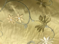 NEW! 100% Silk Dupioni Drapery Golden Yellow Embroidered Floral Fabric GFSUY0001 - Fancy Styles Fabric Pierre Frey Lee Jofa Brunschwig & Fils