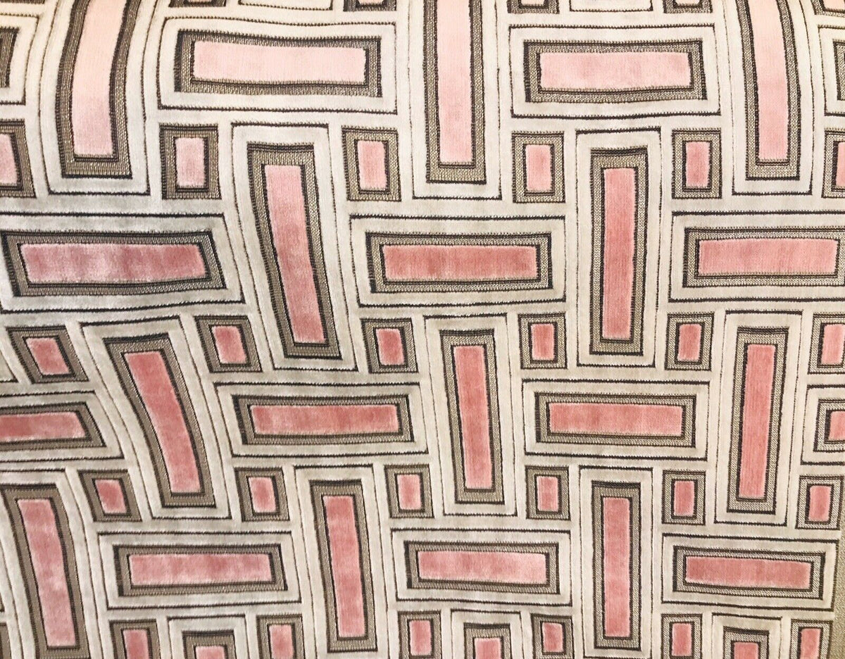 Novelty Italian Burnout Geometric Chenille Upholstery Velvet Fabric -Pink BTY - Fancy Styles Fabric Pierre Frey Lee Jofa Brunschwig & Fils