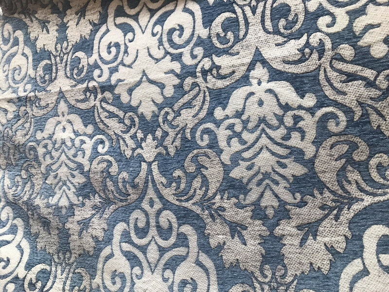 NEW Sir Arthur Double Sided Burnout Chenille Velvet Fabric- Blue Ivory Upholstery Damask - Fancy Styles Fabric Pierre Frey Lee Jofa Brunschwig & Fils