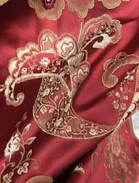 Lady Hyacinth Designer Brocade Satin Fabric- Antique Inspired Red and Gold - Upholstery - Fancy Styles Fabric Pierre Frey Lee Jofa Brunschwig & Fils